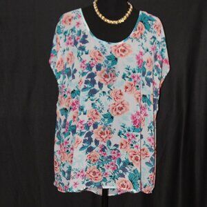 Torrid White Rose Floral Short Sleeve Sheer Top
